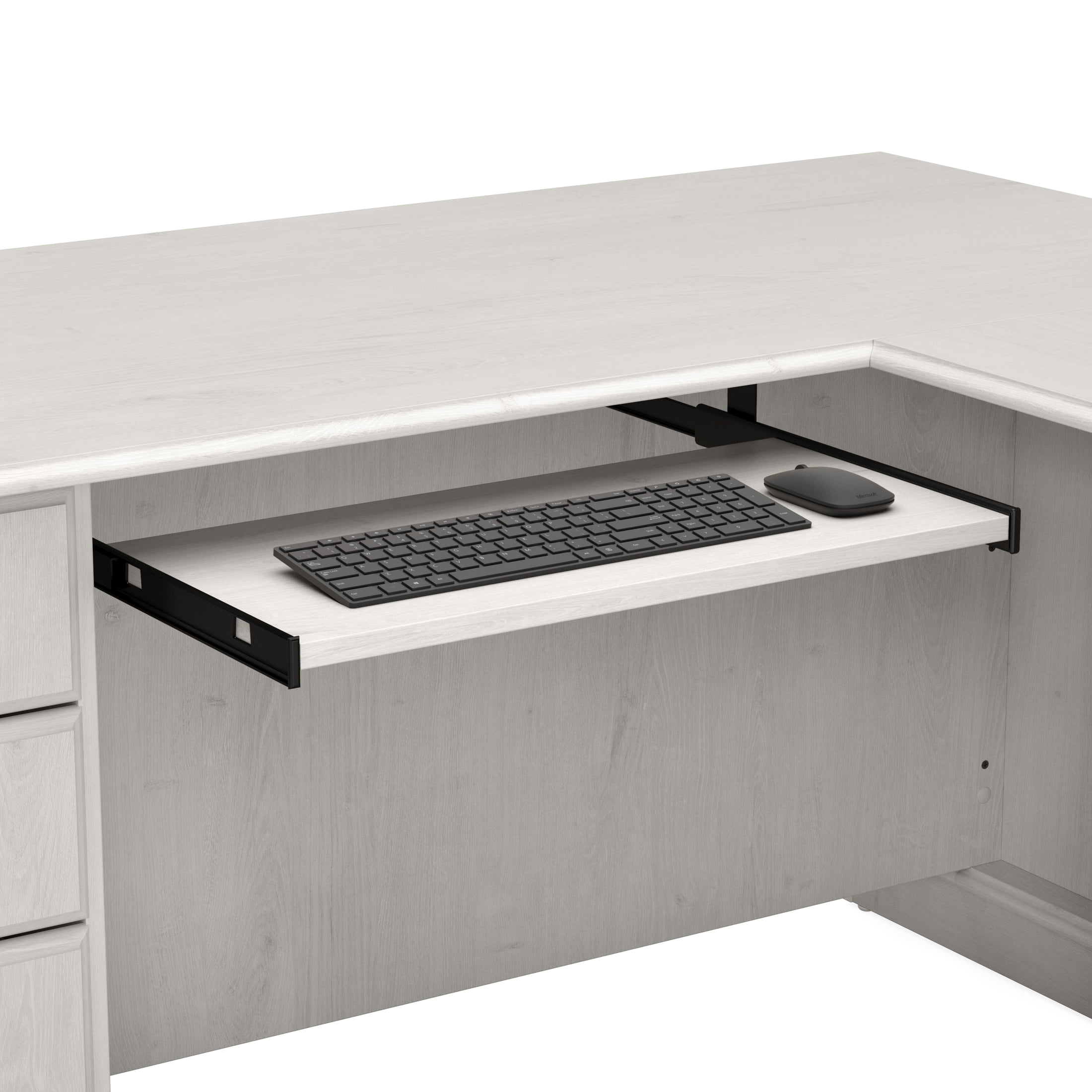 Bush Furniture Saratoga L Shaped Computer Desk with Drawers in Linen White Oak