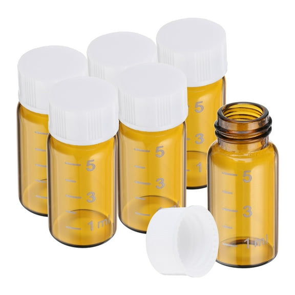 Uxcell 6Pcs 5ml Small Brown Glass Vials with White Screw Cap, Borosilicate Glass Graduated Sample Bottles