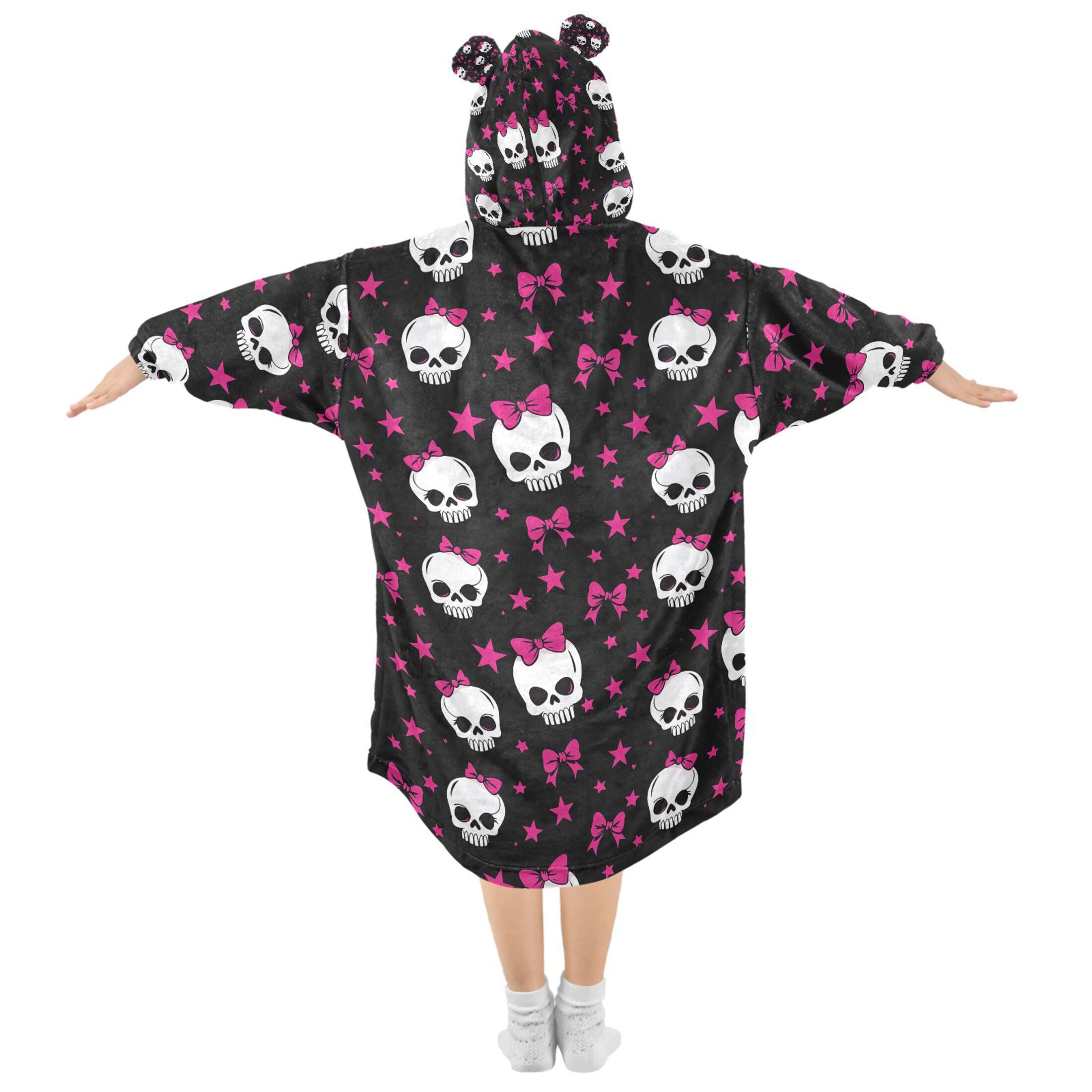joogoo Wearable Blanket Skull with Bows Hoodie for Oversized Sherpa Hooded 3-14 YR M