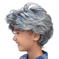 thumbnail image 3 of Old Man Wig Costume Accessory Child Kids Gray Hair Grey Grumpy Scientist Gramps Grandpa Ages 5+, 3 of 4