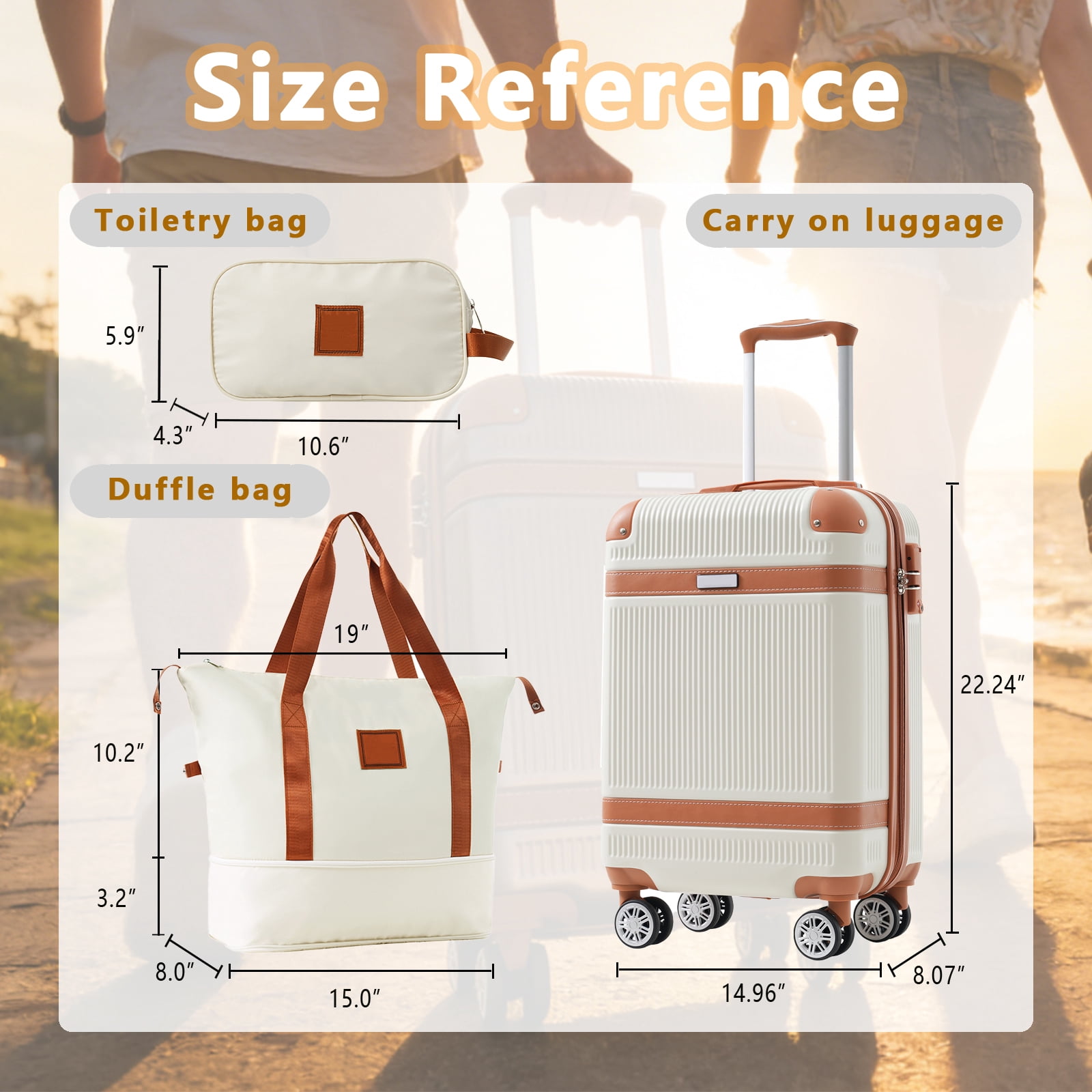 Hardshell Luggage Set 3-Piece, 20 Inch Carry-On Suitcase with Spinner Wheels TSA Lock, Lightweight Durable ABS for Travel Business, Cream