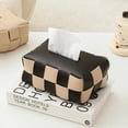 thumbnail image 3 of High-end light luxury style creative woven leather paper box for car use in black and white checkerboard pattern for living room, 3 of 5