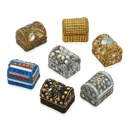 Set of 7 Multi Color MDF Wooden Beaded Jewelry Organizer Box Storage 2.25x1.75x1.75 "
