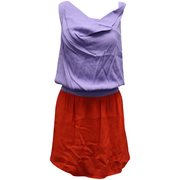 Pre-Owned Diane Von Furstenberg Colorblock Cowl Neckline Dress in Purple and Orange Viscose