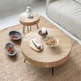 thumbnail image 4 of COZAYH 2-Piece Modern Farmhouse Living Room Coffee Table Set, Nesting Table Round Natural Finish with Handcrafted Wood Radial Pattern, 4 of 7