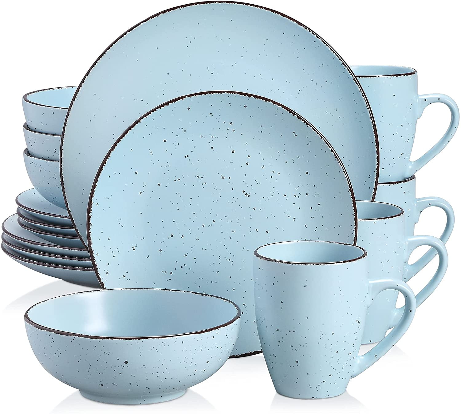 VEWEET 16x Frame Crockery Dinnerware Kit White Dinner Plates Dessert Bowls Mugs