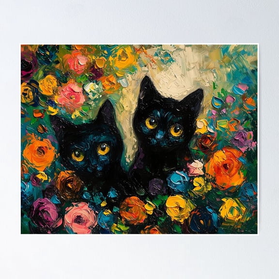 POSTER Cat Print Two Black Cats Cat Art Black Cat POSTER UNFRAMED, 8x12