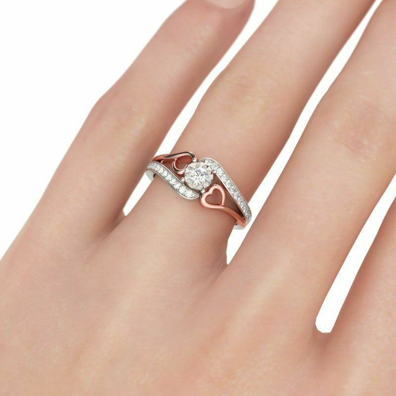 HeartsAndYou 3.5ct Round Cut Moissanite Heart Swirl Proposal Engagement Ring for Women 18k Dual Gold over Silver
