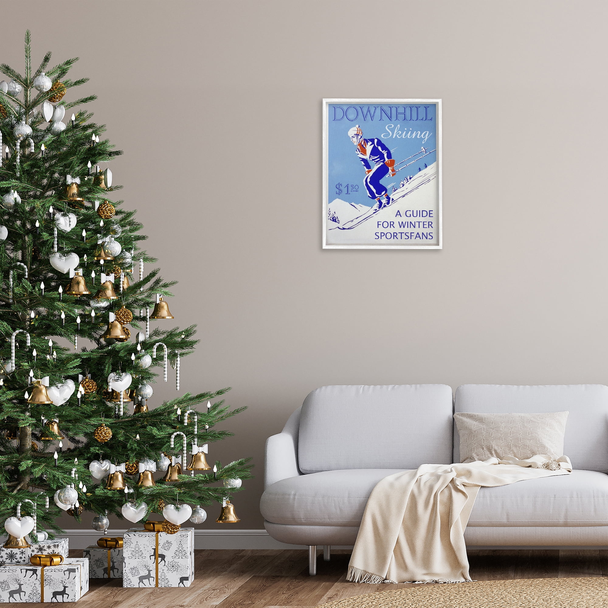 Stupell Industries Vintage Downhill Skiing Sports Painting White Framed Art Prints Wall Art, 24 x 30