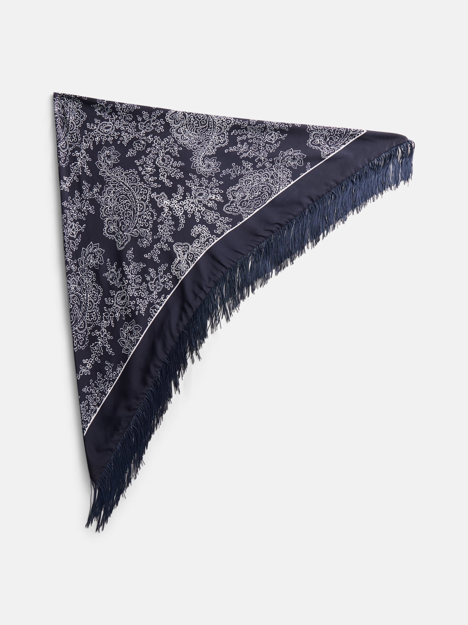 Scenario Women's Printed Fringe Triangle Scarf, Blue