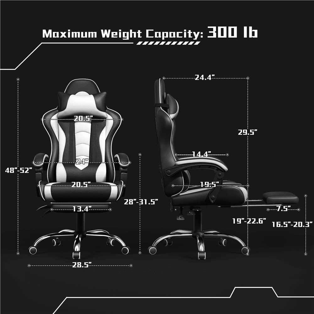 Alden Design Ergonomic High Back Gaming Chair with Massage Lumbar Pillow, Black/White
