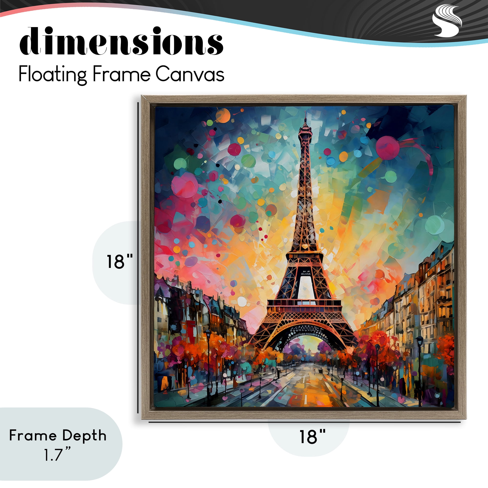Stupell Industries Eiffel Tower with Vibrant Dots Brown Framed Floater Canvas Wall Art, design by Creative Studio