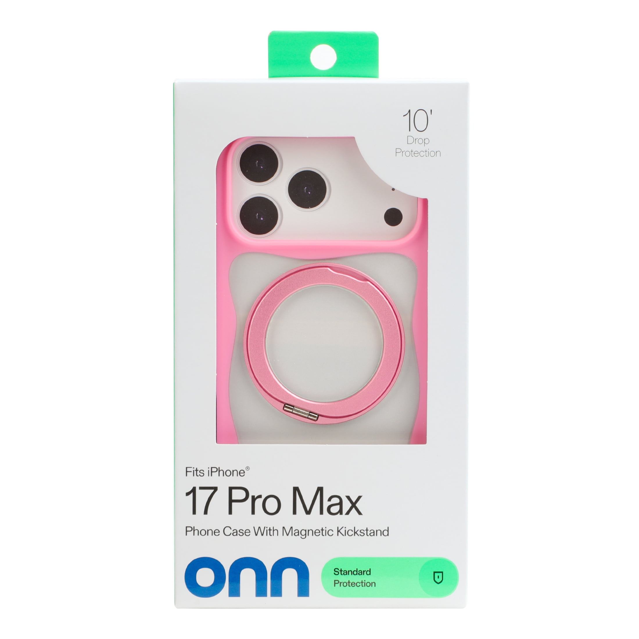 onn iPhone 17 Pro Max MagSafe Compatible Case with 360 Ring Kickstand, Pink