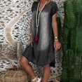 thumbnail image 3 of OUSITAID Robe en Jean à Manches Courtes Col en V Longueur Genou, 3 of 6
