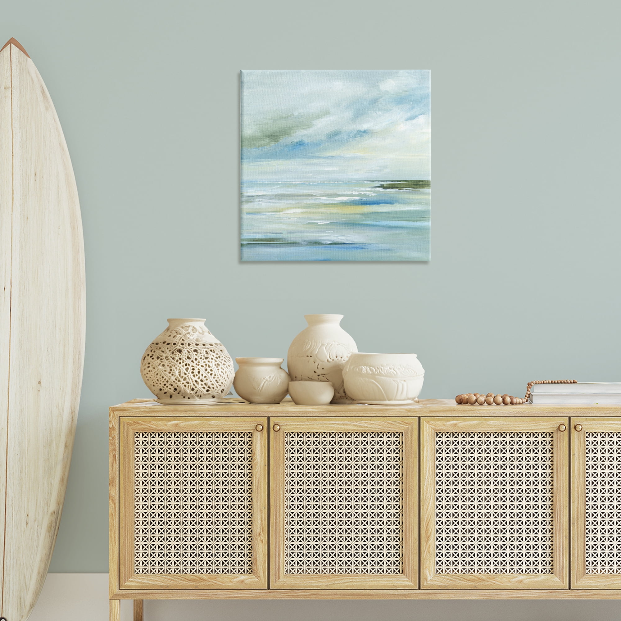 Stupell Industries Cloudy Blue Beach Impression Landscape & Nature Painting Wrapped Canvas Art Print Wall Art, 30 x 30