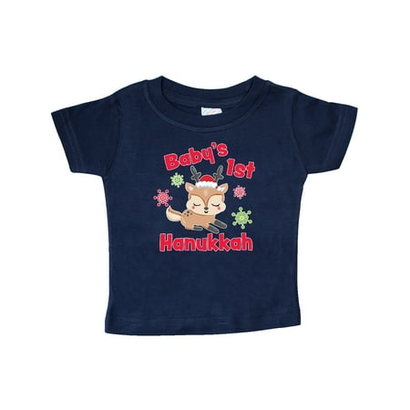 

Inktastic Baby s 1st Hanukkah with cute Reindeer and Snowflakes Gift Baby Boy or Baby Girl T-Shirt