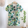 thumbnail image 2 of Toddler Boy Outfits Lapel Short Sleeve Button Graphic Print Top And Shorts 2 Piece Beach Wear Boys' Clothing Sets Size 18-24 Months, 2 of 4