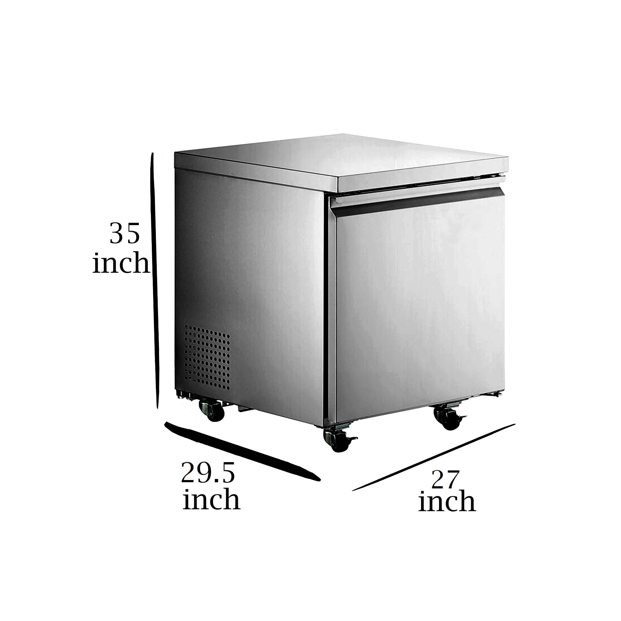 Cooler Depot 27 inch 6.3 cu.ft, 35 1/2" heigh Commercial Undercounter freezer, Solid Doors, Stainless steel exterior, NSF certified.