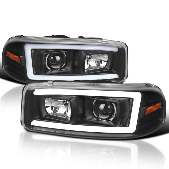 Spec-D Tuning Black LED Light Tube Projector Headlight Compatible with 1999-2006 GMC Sierra Yukon XL 1500/2500/3500, Left   Right Pair Headlamps Assembly