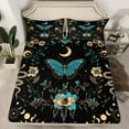 thumbnail image 2 of jejeloiu Chic Blue Moth Queen Sheet Sets,Vintage Country Floral Flat Sheet,Gold Boho Snake Queen Fitted Sheet For Teens,Microfiber Bedroom Decor,4-Piece, 2 of 7