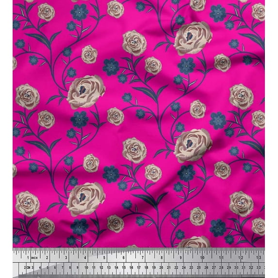 Soimoi Cotton Jersey Fabric Leaves & Rose Floral Print Sewing Fabric Yard 58 Inch Wide