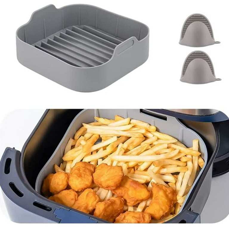 Air Fryer Silicone Liner, 8.1 IN Heavy-Duty Air Fryer Pot, Extra Thick &  Easy Cleaning, Food-Grade Reusable Durable Air Fryer Accessory, for 6 QT or  Bigger, Square - 8.1 x 2.1, Grey 