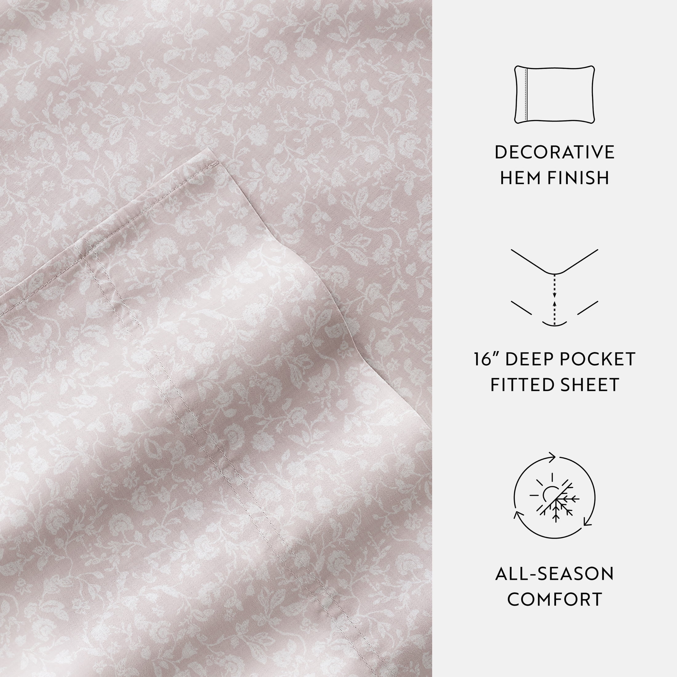 Noble Linens 4 Piece 300TC Cotton Printed Sheets, Rustic Jacobean Mauve, Queen