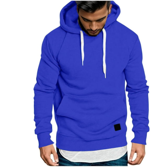 Jalioing Men's Fall Winter Hoodies Long Sleeve Drawstring Sweatshirts Casual Solid Color Pocket Pullover Tops