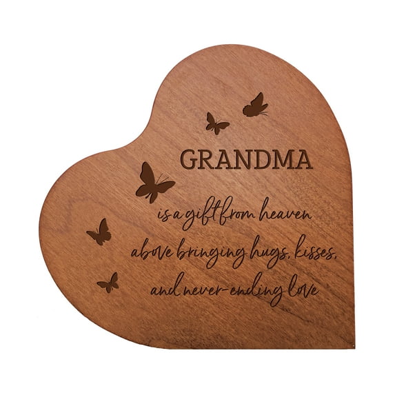LifeSong Milestones Modern Inspirational Solid Wood Heart Block Decoration for Grandmother 5x5.25in - Grandma Is A Gift (Cherry)