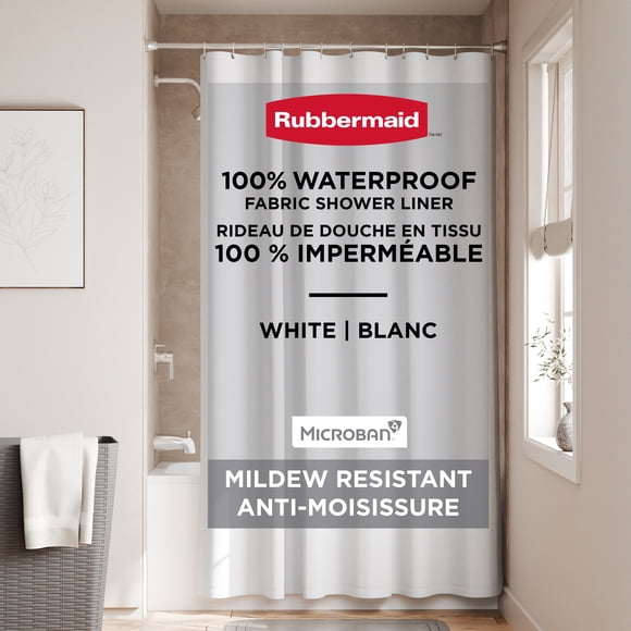 Rubbermaid Waterproof Fabric Shower Liner, 70" x 72", White