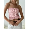 thumbnail image 6 of Women's Crop Tube Tops Slim Fit Off Shoulder Backless Strapless Sleeveless Plaid Ruffled Shirt for Summer, 6 of 10