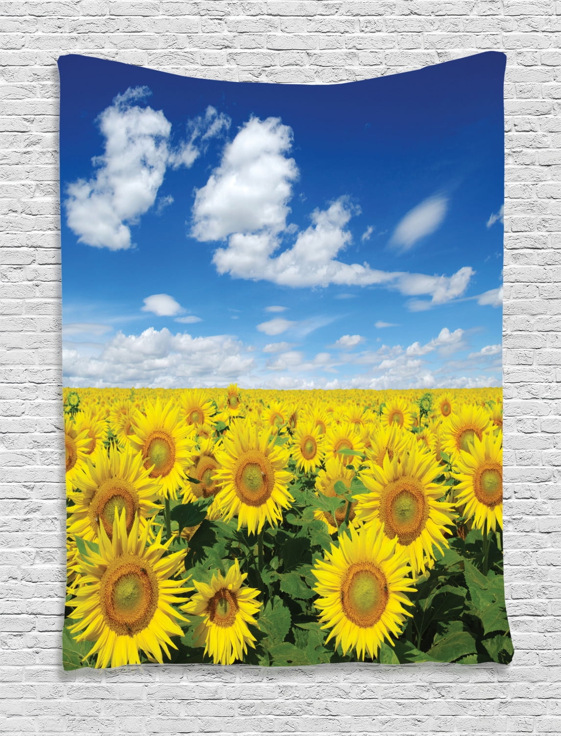 Sunflower Decor Wall Hanging Tapestry Fresh Sunflowers Field Under Bright Sky Clouds Countryside Farm Picture Print Bedroom Living Room Dorm