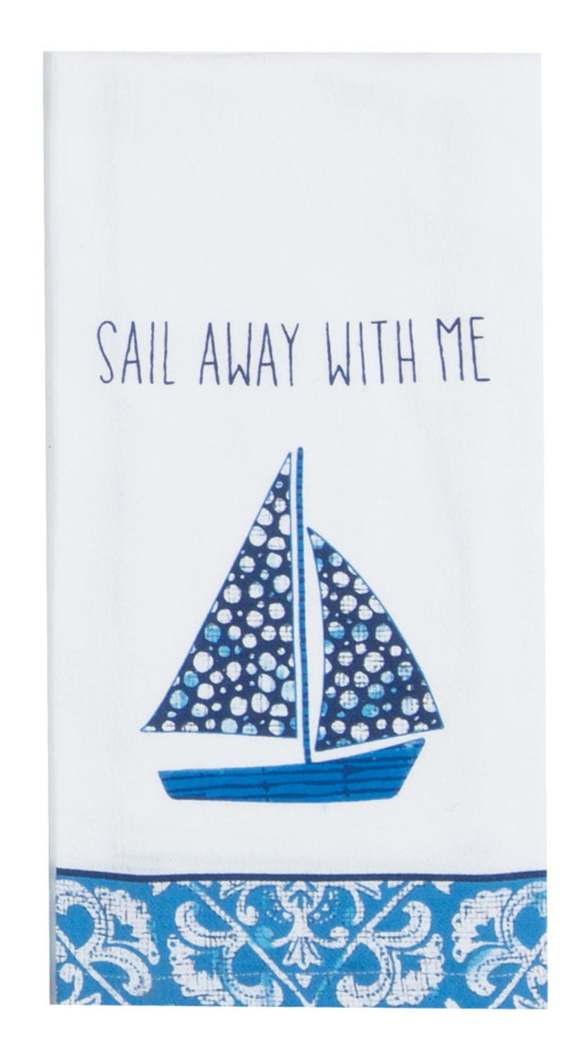New 2 Pack Blue Sailboat Kitchen Dish Tea Towels Linen By The Blue Sea 