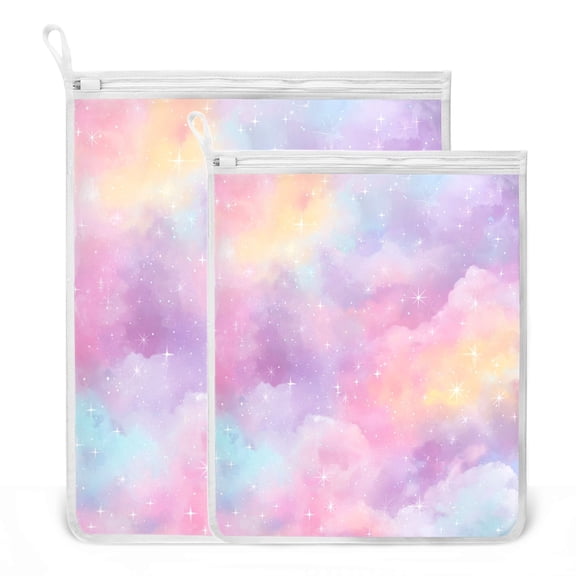 2 Pack Mesh Laundry Bags Pastel Starry Dreamscape Durable Polyester Wash Bags with Zipper 2 Sizes Reusable Delicates Bag for Washing Machine Travel Storage
