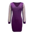 thumbnail image 5 of IWRICH Sparkly Dresses for Women V Neck Mesh Long Sleeve Dress Elegante Prom Dresses Purple XL, 5 of 6