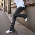 thumbnail image 6 of Men's Flared Jeans Slim Fit Bell Bottom Denim Pants Stretch Straight Leg Baggy Jeans Casual Summer Zipper Hem Denim Trousers, 6 of 7
