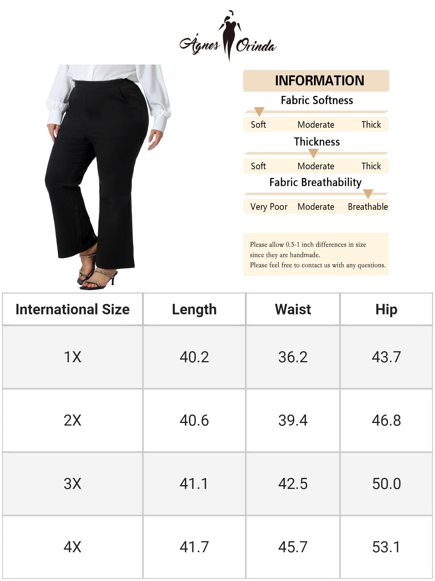 Unique Bargains Women's Plus Size Bell Flare Leg High Waist with Pockets Pants 2X Black