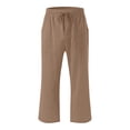 thumbnail image 6 of Petite Capris Pants for Women Drawstring Elastic Waist Cotton Linen Cropped Trousers With Pockets Summer Loose Straight Light Brown S, 6 of 7
