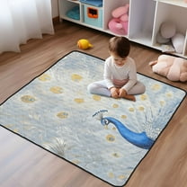WOBOGO Blue Peacock Baby Playmats Extra Large Waterproof Rollable Activity Pads for Toddlers 50×50inch