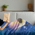 thumbnail image 3 of Cat Soft Flannel Fleece Throw Blanket, Cat Sleeping on Crescent Moon Stars Night Dreams Themed Kids Nursery Design, Cozy Plush for Indoor and Outdoor Use, 50" x 70", Blue Yellow, by Ambesonne, 3 of 5