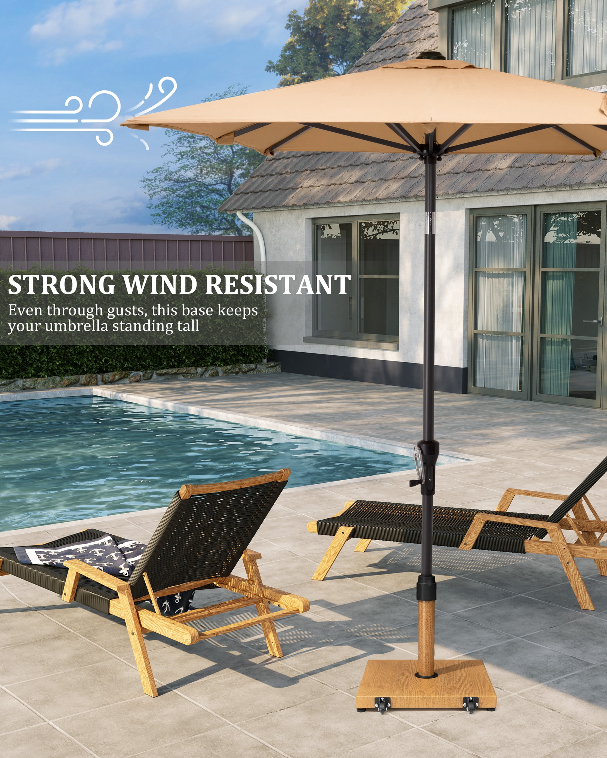 Pellebant 45 LBS Patio Umbrella Base with Wheels Heavy Duty Outdoor Patio Market Umbrella Stand, Brown