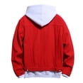thumbnail image 4 of Leesechin Men Big and Tall Denim Jacket and Velvet Stand-collar Single-breasted Jacket Coat Red M, 4 of 9
