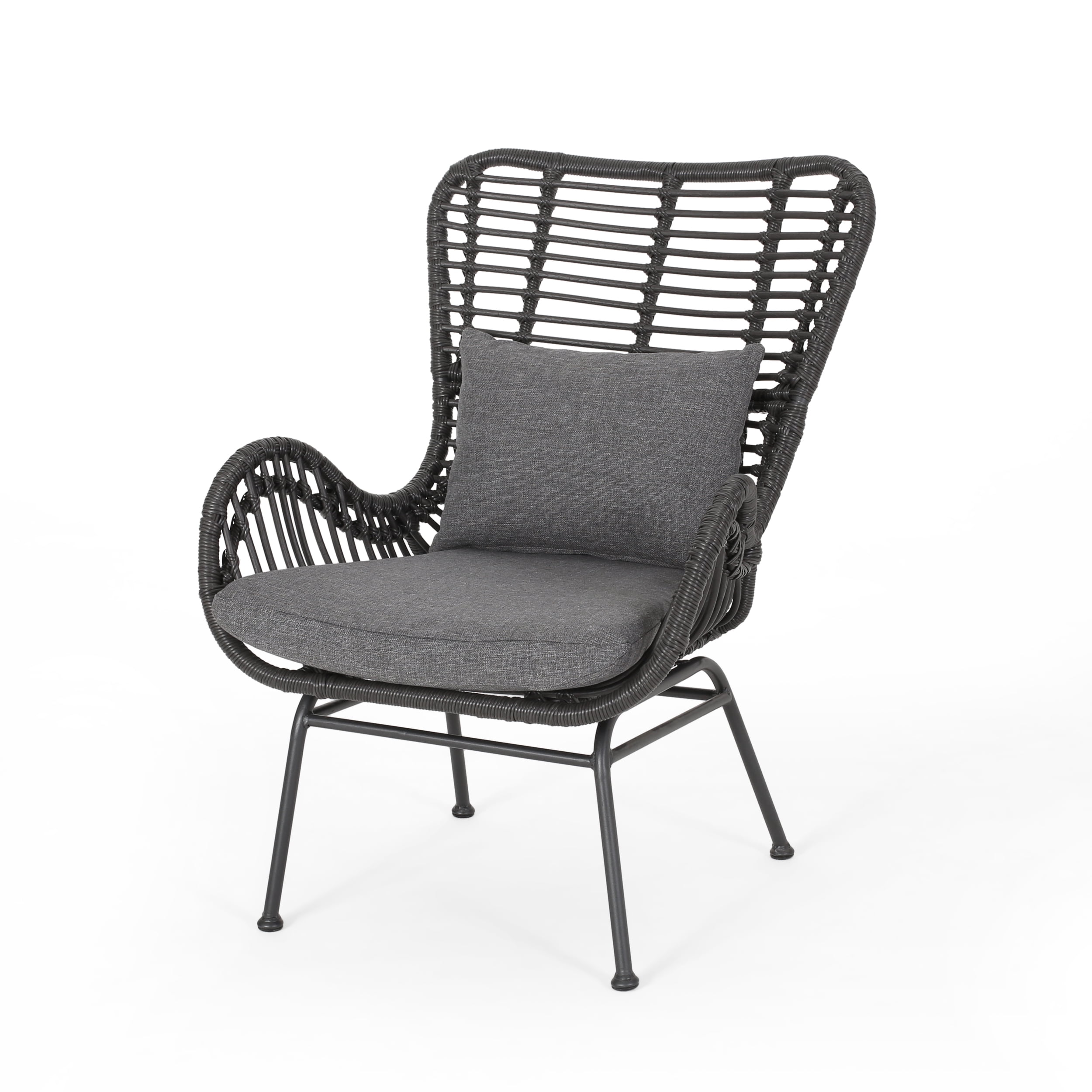 Noble House Montana Modern Faux Rattan Club Chairs with Water-Resistant Cushions, (Set of 2)
