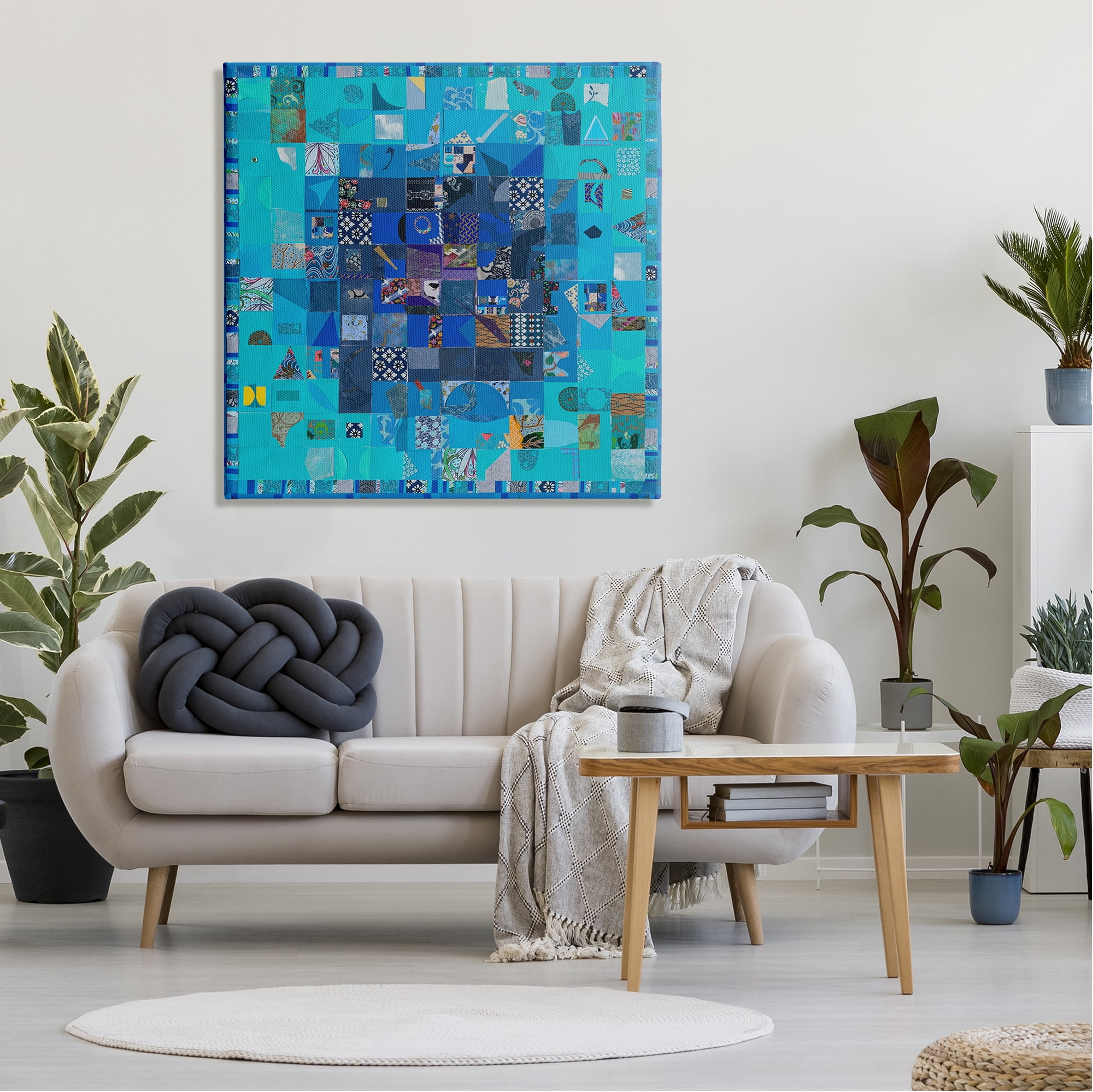 Stupell Industries Blue Geometric Collage Abstract Painting Gallery Wrapped Canvas Art Print Wall Art, 36 x 36