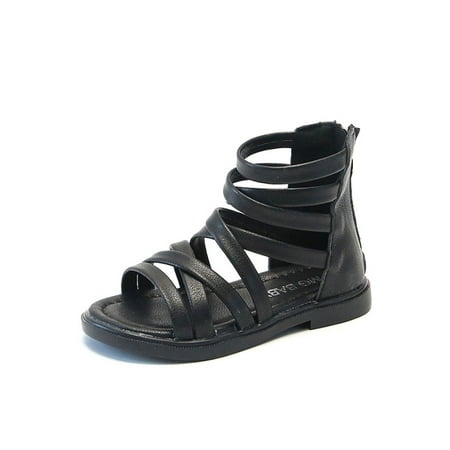 

Woobling Girl s Gladiator Sandals Cross Strap Flat Sandal Summer Princess Shoes Wedding Lightweight Beach Comfort Black 8C