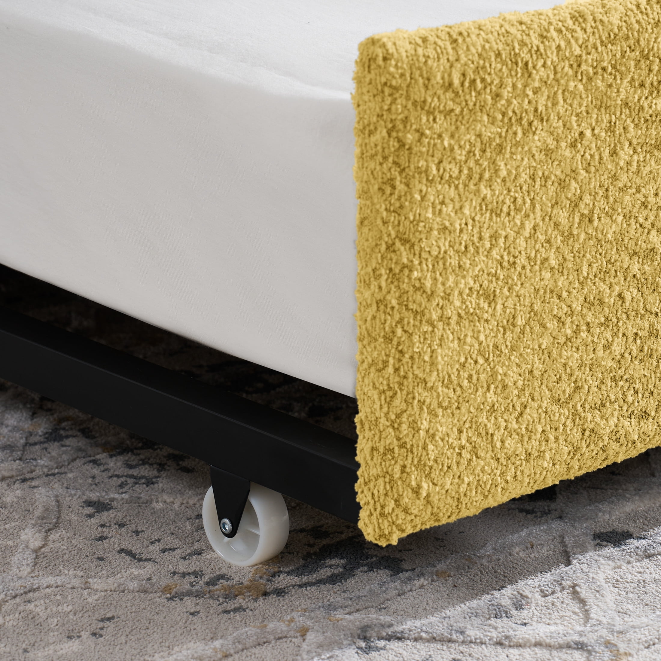 Noble House Zenton Twin Size Boucle Daybed, Tufted Sofa Bed Frame with Trundle, Modern Guest Sleeper Couch, Yellow