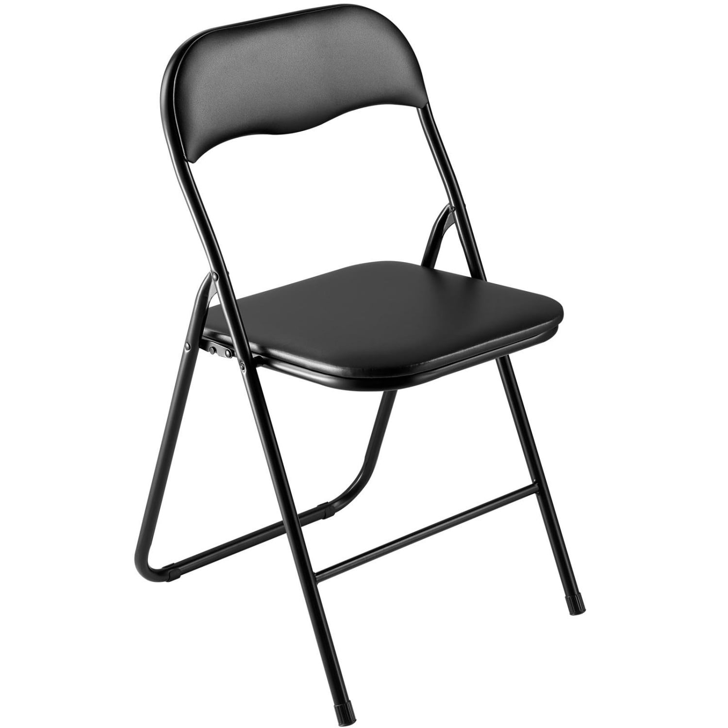 Folding Chairs Set of 4, Padded Leather Folding Chairs with Heavy-Duty Metal Frame, Portable Folding Chairs for Home, Parties, Events, Meeting Room, Black