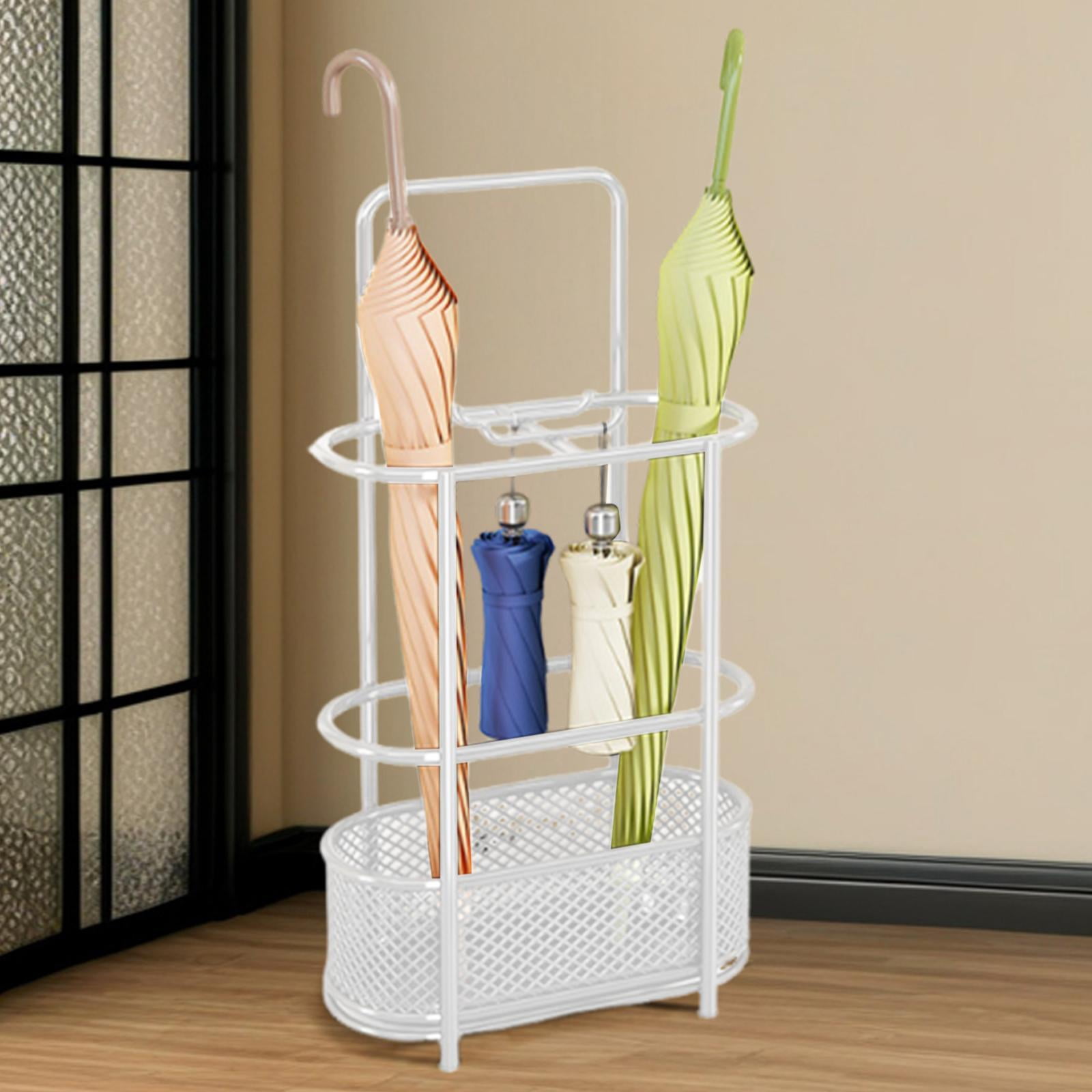 kowaku Umbrella Holder Rack Umbrella Drain Rack Sturdy with Drip Tray Convenient Storage Bin Umbrellas Organizer for Office Entrance White