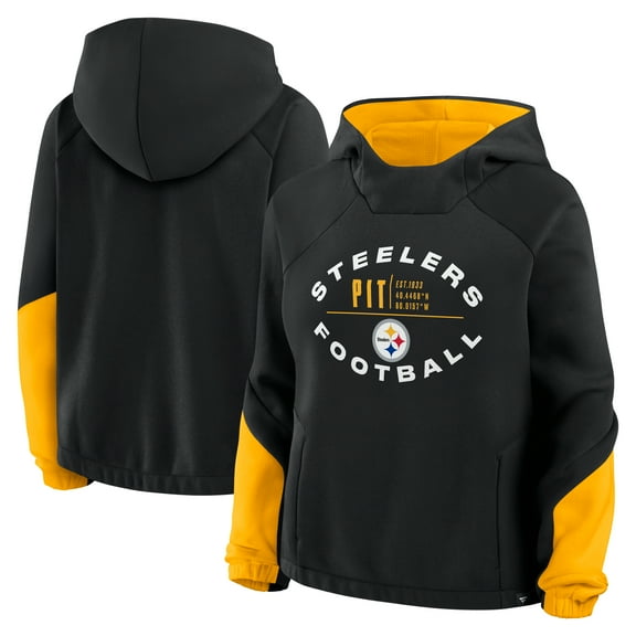 Women's Fanatics Black Pittsburgh Steelers Oversized-Redzone Bubble Screen Pullover Hoodie