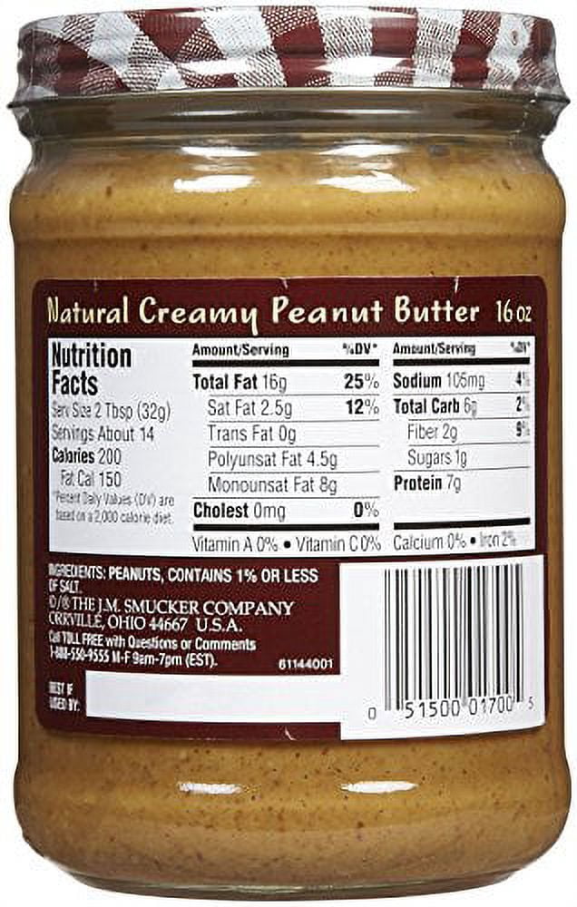 Smucker's Creamy Natural Peanut Butter - 16 Oz (Pack of 2)